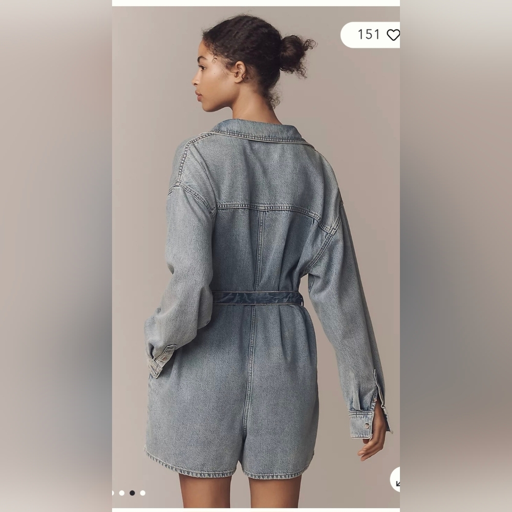 Good American Blue Denim Belted Romper - Picture 3 of 7